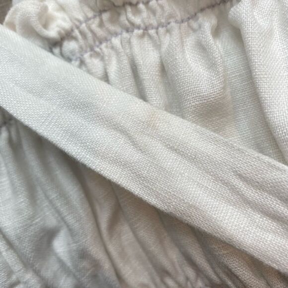 Reformation Shirred Tie-Strap Linen Top Women's Size M White Ruffle Hem Coquette - Picture 13 of 14